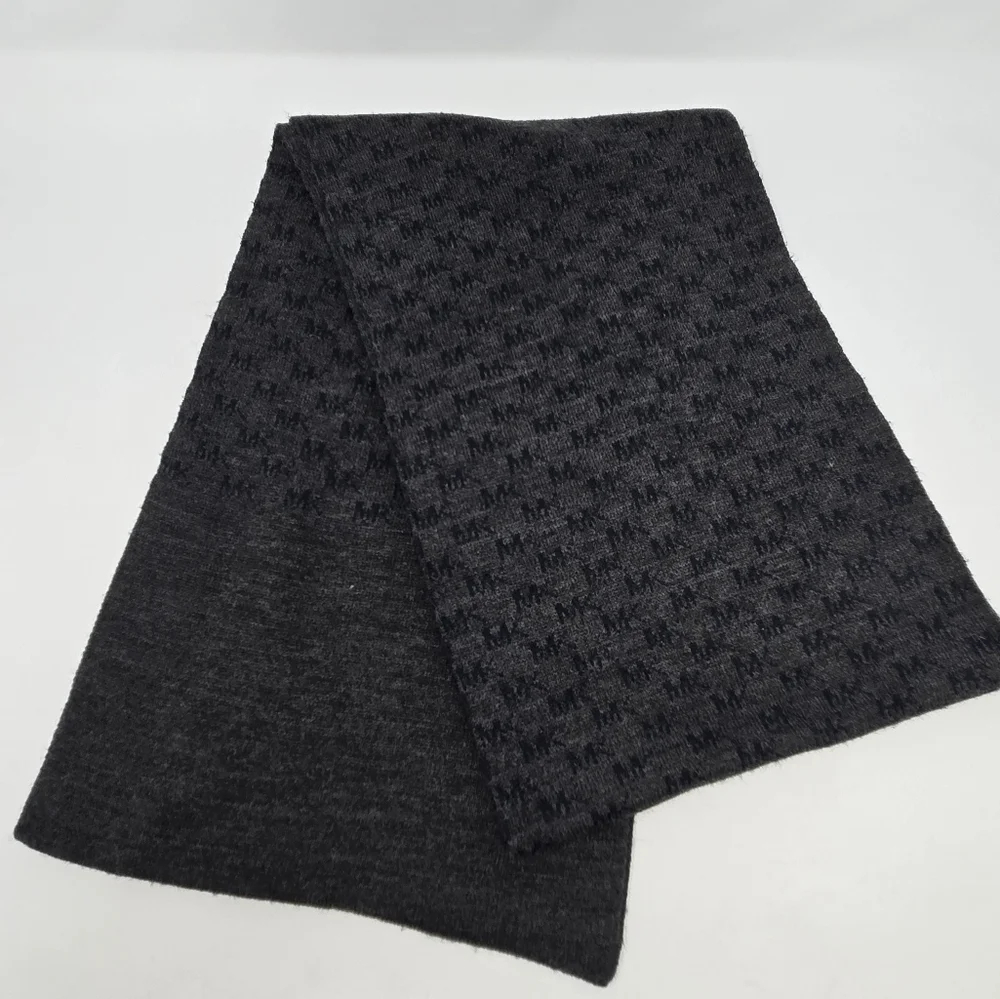 MICHAEL KORS LONG SCARF DARK GREY BLUE MK LOGO PRINT UNISEX MENSWEAR MENS OS